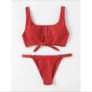 Knot Front Ribbed Bikini